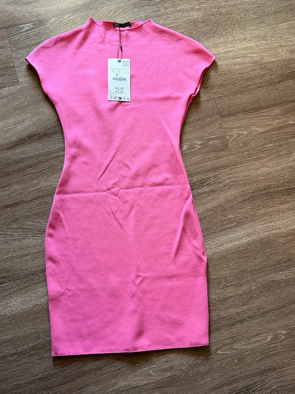 Zara Bright Pink Fitted Cap-Sleeve Mini Dress